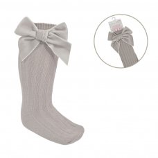 S360-BI: Biscuit Knee Length Socks w/Velvet Bow (0-24 Months)